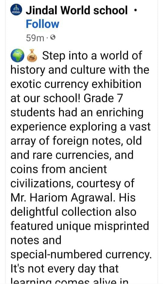 <em>प्राचीन सिक्कों एवं विशेष सीरीज के नोटों को देखने का अवसर मिला जिंदल वर्ल्ड स्कूल शक्ति के बच्चों को, शक्ति के हरिओम अग्रवाल ने जिंदल वर्ल्ड स्कूल में लगाई प्रदर्शनी, बच्चों को शिक्षा के साथ-साथ दुर्लभ चीजो से भी कराया जा रहा अवगत</em>, हरिओम ने किया विद्यालय के विद्यार्थियों का उत्साह वर्धन, बच्चों ने भी कहा-- हमने कभी नहीं देखी ऐसी अनोखी दुर्लभ चीजें <em>प्राचीन सिक्कों एवं विशेष सीरीज के नोटों को देखने का अवसर मिला जिंदल वर्ल्ड स्कूल शक्ति के बच्चों को, शक्ति के हरिओम अग्रवाल ने जिंदल वर्ल्ड स्कूल में लगाई प्रदर्शनी, बच्चों को शिक्षा के साथ-साथ दुर्लभ चीजो से भी कराया जा रहा अवगत</em>, हरिओम ने किया विद्यालय के विद्यार्थियों का उत्साह वर्धन, बच्चों ने भी कहा-- हमने कभी नहीं देखी ऐसी अनोखी दुर्लभ चीजें kshititech