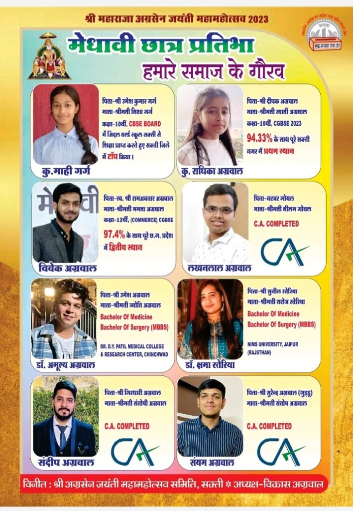 ऐतिहासिक होगा शक्ति का अग्रसेन जयंती समारोह-- <em>शक्ति में अग्रसेन जयंती मनाने चल रही तैयारियां जोरों से--महामहोत्सव के रूप में 15 अक्टूबर को होगा मुख्य जयंती समारोह, समाज के सभी वर्ग के लोगों के लिए हो रही प्रतिस्पर्धाएं, निकलेगी भव्य शोभायात्रा</em>, रामचरितमानस गायन सहित रक्तदान जैसे कार्यों को भी जयंती पर्व पर दी जा रही गति, पूरा समाज एकजुट होकर लगा जयंती समारोह को सफल बनाने kshititech