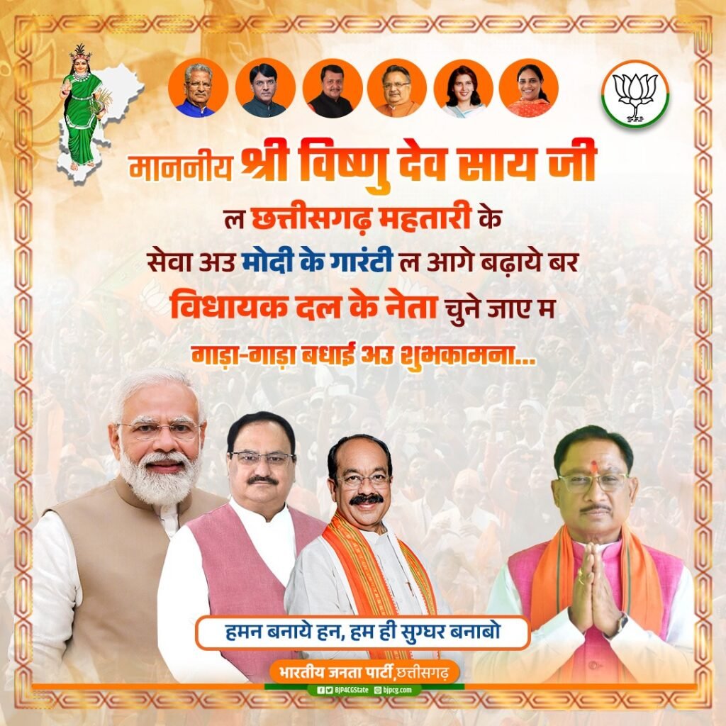 भाजपा ने खेला आदिवासी कार्ड-<em>दो बार प्रदेश अध्यक्ष एवं केंद्रीय मंत्री रहे विष्णु देव संभालेंगे छत्तीसगढ़ की कमान, विधायक दल के सर्वसम्मति से नेता चुने गए साय,छत्तीसगढ़ में मुख्यमंत्री चयन की अटकलें को लगा विराम</em> kshititech