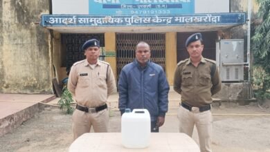 मालखरौदा पुलिस की बड़ी कार्रवाई- अवैध शराब बेचने वाले आरोपी को किया गिरफ्तार, थाना प्रभारी राजेश चंद्रवंशी ने कहा- नहीं बख्से जायेंगे अवैध शराब बेचने वाले आरोपी, शक्ति जिले के सभी थाना क्षेत्र में चल रही अवैध शराब को लेकर बड़ी कार्रवाई kshititech