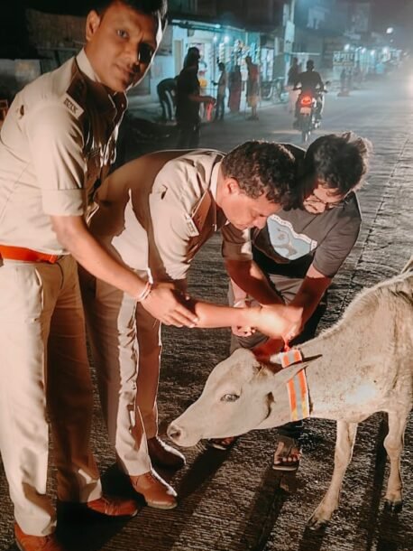 गौ वंश की रक्षा में पुलिस भी अग्रणी- सक्ति जिले के पुलिस यातायात प्रभारी महतो कर रहे गौ सेवा समिति के सदस्यों को यातायात मित्र बनकर गौवंश की दुर्घटनाओं में कमी लाने के प्रयास, गौ माताओ को रेडियम पट्टी लगाने के कार्य में हो रही सकारात्मक पहल गौ वंश की रक्षा में पुलिस भी अग्रणी- सक्ति जिले के पुलिस यातायात प्रभारी महतो कर रहे गौ सेवा समिति के सदस्यों को यातायात मित्र बनकर गौवंश की दुर्घटनाओं में कमी लाने के प्रयास, गौ माताओ को रेडियम पट्टी लगाने के कार्य में हो रही सकारात्मक पहल kshititech