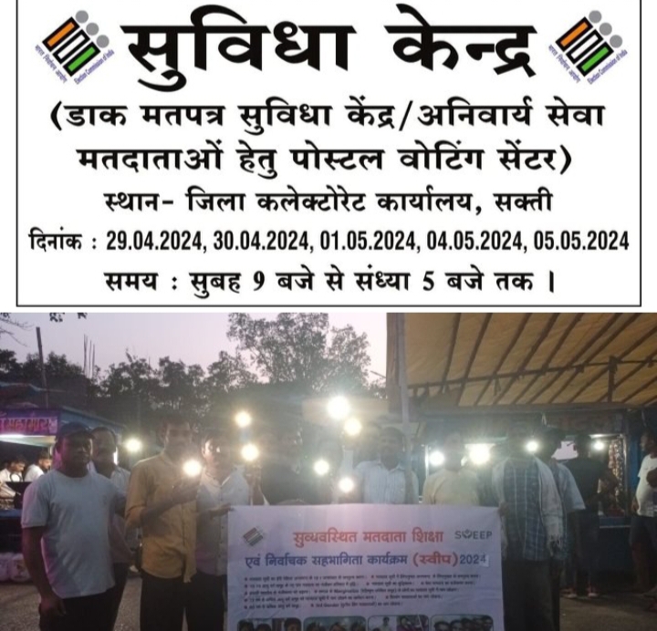 मोबाइल के फ्लैश लाइट की रोशनी से शक्ति के सार्वजनिक स्थानों पर प्रशासन मतदाताओं को कर रहे मतदान के लिए जागरूक, डाक मत पत्र के लिए प्रारंभ किया गया शक्ति जिले में सुविधा केंद्र, नगर पालिका शक्ति की पहल का हुआ स्वागत,लोगों ने कहा- 7 मई को हम पहले करेंगे मतदान- फिर करेंगे दूसरा काम मोबाइल के फ्लैश लाइट की रोशनी से शक्ति के सार्वजनिक स्थानों पर प्रशासन मतदाताओं को कर रहे मतदान के लिए जागरूक, डाक मत पत्र के लिए प्रारंभ किया गया शक्ति जिले में सुविधा केंद्र, नगर पालिका शक्ति की पहल का हुआ स्वागत,लोगों ने कहा- 7 मई को हम पहले करेंगे मतदान- फिर करेंगे दूसरा काम kshititech