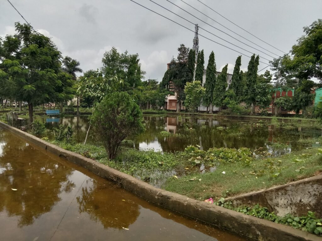 शहर का रास्ता बना तालाब-पानी निकास के आभाव में जलमग्न हो गई है नगर पालिका शक्ति की डॉक्टर श्यामा प्रसाद मुखर्जी पुष्प वाटिका, मुख्य रास्ते पर हुआ पानी का जमाव, तालाब बन चुके रास्ते से तैरकर पार कर रहे स्कूली बच्चों एवं मोहल्ले वासी, मोहल्ले वासियों ने करी त्वरित निराकरण करने की मांग kshititech