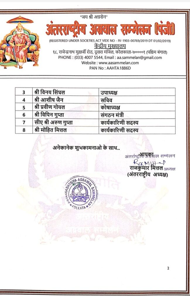 कृष्ण कुमार बंसल संभालेंगे दिल्ली प्रदेश की जिम्मेदारी- अंतर्राष्ट्रीय अग्रवाल सम्मेलन की दिल्ली प्रदेश इकाई सहित उत्तर दिल्ली शाखा का भी हुआ गठन, अध्यक्ष राजकुमार मित्तल ने 8 अगस्त को करी घोषणा, दिल्ली प्रदेश प्रभारी उमा बंसल ने निभाई कार्यकारिणी गठन में अहम भूमिका, दिल्ली प्रदेश युवा अध्यक्ष सचिन बंसल एवं महिला अध्यक्ष बनाई गई भावना जैन कृष्ण कुमार बंसल संभालेंगे दिल्ली प्रदेश की जिम्मेदारी- अंतर्राष्ट्रीय अग्रवाल सम्मेलन की दिल्ली प्रदेश इकाई सहित उत्तर दिल्ली शाखा का भी हुआ गठन, अध्यक्ष राजकुमार मित्तल ने 8 अगस्त को करी घोषणा, दिल्ली प्रदेश प्रभारी उमा बंसल ने निभाई कार्यकारिणी गठन में अहम भूमिका, दिल्ली प्रदेश युवा अध्यक्ष सचिन बंसल एवं महिला अध्यक्ष बनाई गई भावना जैन kshititech