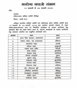 शक्ति जिले में 10 जनवरी से 26 फरवरी तक चलेगा कांग्रेस का मनरेगा बचाओ संग्राम, कांग्रेस जिलाध्यक्ष रश्मि गबेल ने सभी विकासखंडों में किया समन्वय समिति का गठन kshititech
