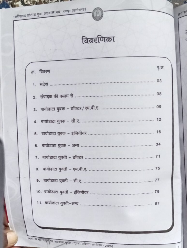 एजुकेटेड परिचय सम्मेलन की प्रकाशित पत्रिका से समाज बंधुओ को मिल रहा वैवाहिक संबंध तलाशने का लाभ, 650 बायोडाटा शामिल हैं पत्रिका में, छत्तीसगढ़ के विभिन्न स्थानों में भी मंच साथियों के यहां उपलब्ध है पत्रिका, विदेशो में रहने वाले अग्रवाल समाज के लोग भी पत्रिका के माध्यम से तलाश रहे संबंध एजुकेटेड परिचय सम्मेलन की प्रकाशित पत्रिका से समाज बंधुओ को मिल रहा वैवाहिक संबंध तलाशने का लाभ, 650 बायोडाटा शामिल हैं पत्रिका में, छत्तीसगढ़ के विभिन्न स्थानों में भी मंच साथियों के यहां उपलब्ध है पत्रिका, विदेशो में रहने वाले अग्रवाल समाज के लोग भी पत्रिका के माध्यम से तलाश रहे संबंध kshititech