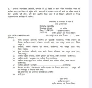 ब्रेकिंग न्यूज़- छत्तीसगढ़ के नगर पालिका- नगर पंचायतो के 20 सीएमओ के हुए तबादले. 17 लेखापाल एवं राजस्व निरीक्षक भी हुए इधर-उधर. 17 अप्रैल की देर शाम जारी हुए आदेश. नगर पंचायत चंद्रपुर के नए सीएमओ होंगे मोहनलाल विश्वकर्मा kshititech