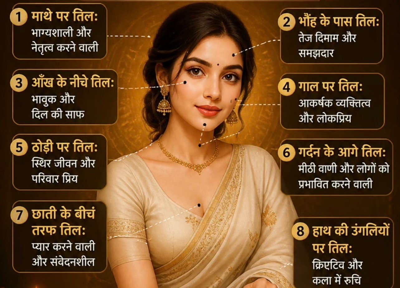 स्त्रियों के शरीर पर तिल सिर्फ निशान नहीं. अपितु व्यक्तित्व और भाग्य का भी होता है बड़ा संकेत. जानिए कौन से तिल का क्या है महत्व kshititech