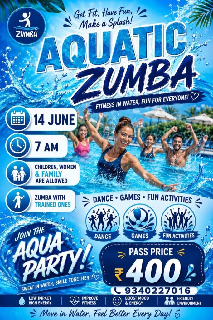 शक्ति शहर में फिर लौट रहा है बहुप्रतीक्षित “Aqua Zumba Season-2”14 जून सुबह 7 बजे वासु रिसोर्ट में होगा भव्य आयोजन.प्रांजल ने दी जानकारी शक्ति शहर में फिर लौट रहा है बहुप्रतीक्षित “Aqua Zumba Season-2”14 जून सुबह 7 बजे वासु रिसोर्ट में होगा भव्य आयोजन.प्रांजल ने दी जानकारी kshititech