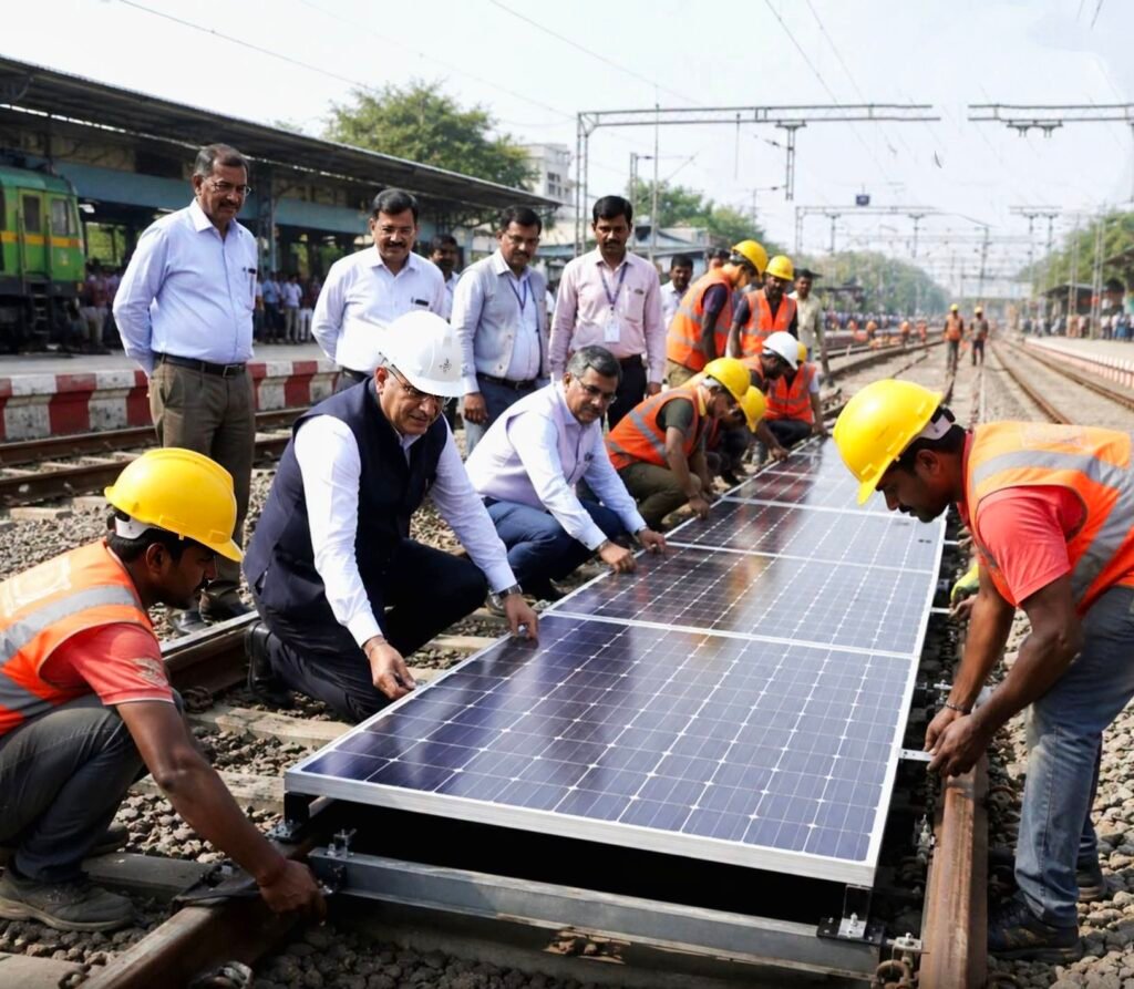 मेट्रो रेल की पटरियों के बीच लगाए गए सोलर पैनल. 70000 यूनिट ग्रीन एनर्जी होगी पैदा kshititech