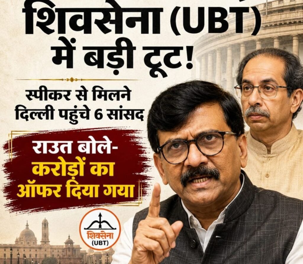 TMC के बाद शिवसेना (UBT) में बड़ी टूट! स्पीकर से मिलने दिल्ली पहुंचे 6 सांसद,संजय राउत बोले- करोड़ों का ऑफर दिया गया. उप मुख्यमंत्री एकनाथ शिंदे भी पहुंचे दिल्ली kshititech
