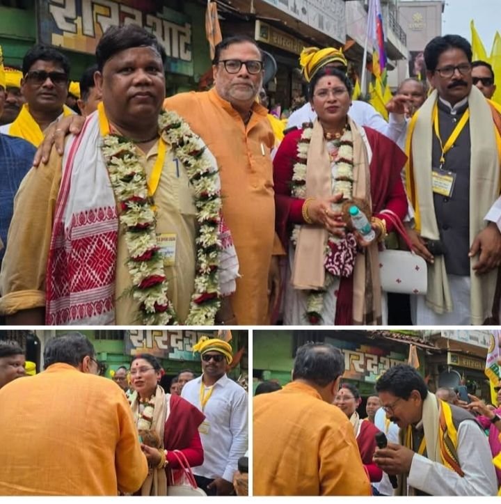 शक्ति शहर के भाजपा नेता मांगेराम अग्रवाल ने किया विश्व आदिवासी दिवस की यात्रा का अभूतपूर्व स्वागत. मांगेराम अग्रवाल के स्वागत से अभिभूत हुए समाज बंधु. 9 अगस्त को आदिवासी समाज ने निकाली थी शोभायात्रा kshititech
