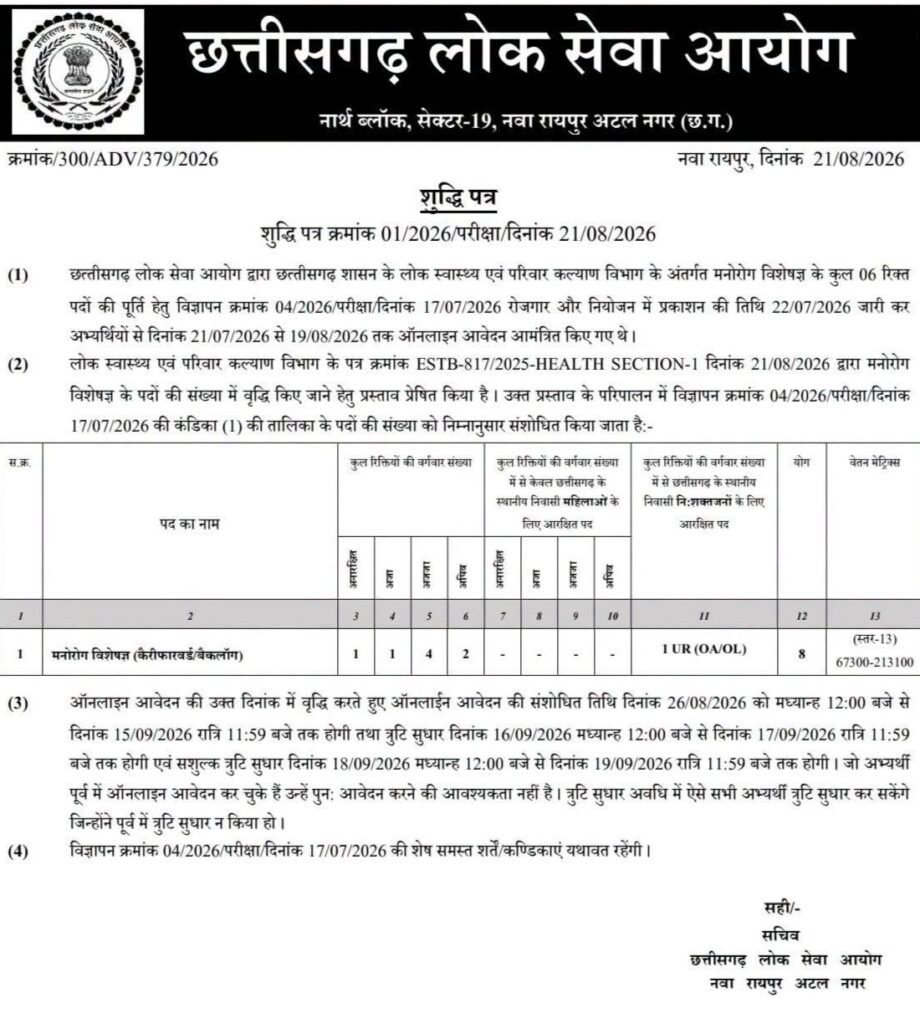 छत्तीसगढ़ में पीएससी के माध्यम से होगी डॉक्टरों की भर्ती- 26 अगस्त तक कर सकते हैं आवेदन. छत्तीसगढ़ लोक सेवा आयोग ने निकाली वैकेंसी छत्तीसगढ़ में पीएससी के माध्यम से होगी डॉक्टरों की भर्ती- 26 अगस्त तक कर सकते हैं आवेदन. छत्तीसगढ़ लोक सेवा आयोग ने निकाली वैकेंसी kshititech
